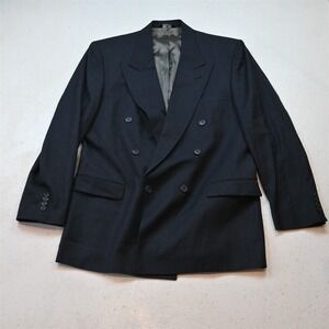 Vtg Double Breasted 42L Blue Strip 100% Wool Flannel Blazer Jacket Sport Coat